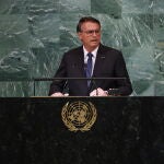 El presidente Jair Bolsonaro pronuncia su discurso en la 77 Asamblea de Naciones Unidas