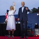 President Joe Biden and first lady Jill Biden arrive for a Fourth of July celebration for military and veteran families on the South Lawn of the White House, Thursday, July 4, 2024, in Washington. 