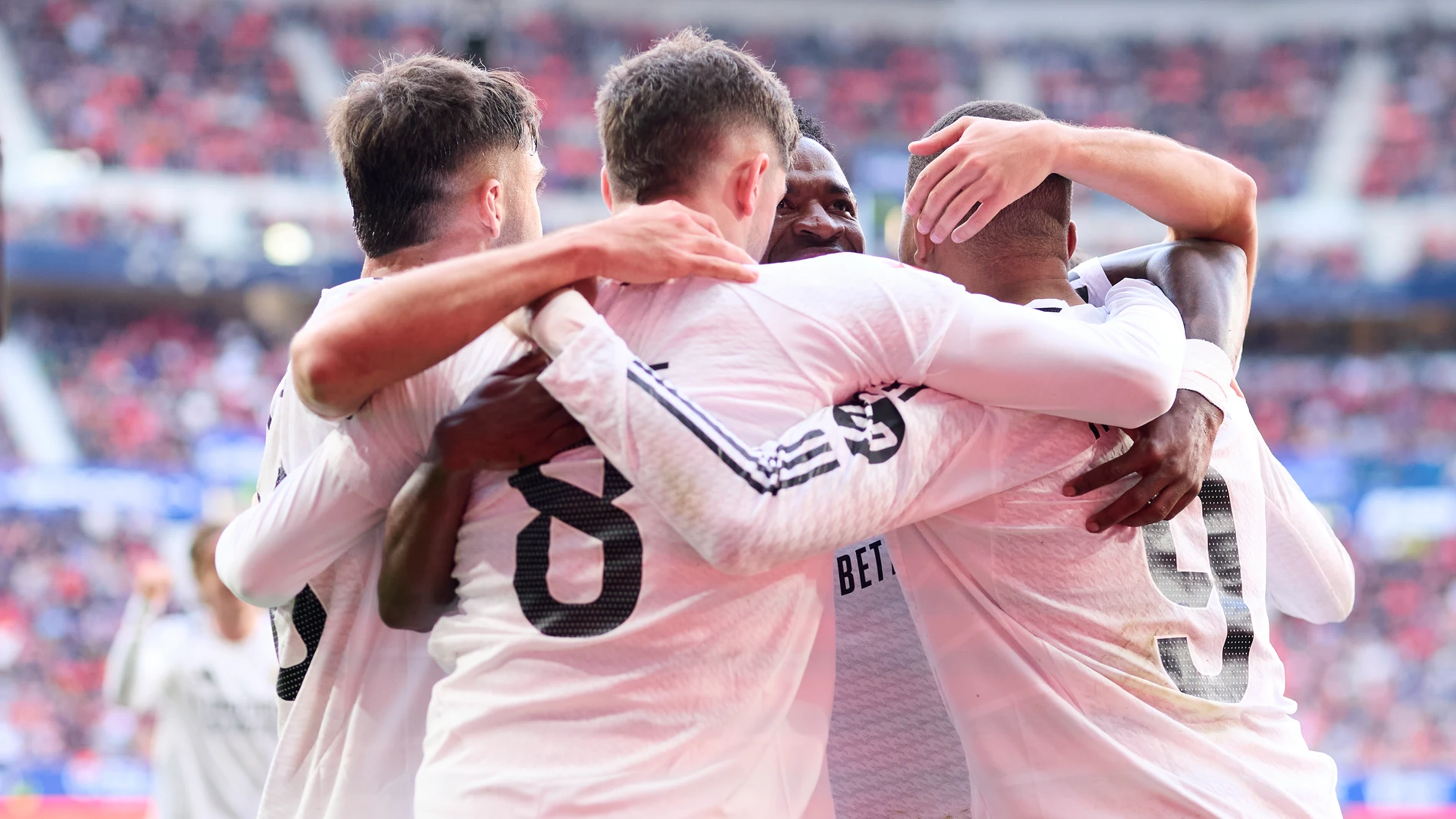 Kylian Mbappe of Real Madrid CF celebrates after scoring the team's first goal during the LaLiga EA Sports match between CA Osasuna and Real Madrid CF at El Sadar on February 15, 2025, in Pamplona, Spain. AFP7 15/02/2025 ONLY FOR USE IN SPAIN