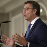 Alberto Núñez Feijóo, durante su intervención en un desayuno informativo en Madrid