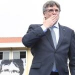 El cabeza de lista de Junts+ Puigdemont per Catalunya a las elecciones catalanas, Carles Puigdemont, en el acto de Elna (Francia)